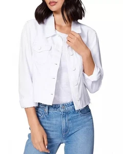 Bloomingdale's Paige Vivienne entspannte Denim ausgefranste kurze weiße Jacke Medium $ 228 - Bild 1 von 9