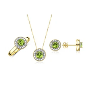 RYLOS YELLOW GOLD PLATED SILVER PERIDOT & DIAMOND GEM MATCHING SET SZ 5-10 - Picture 1 of 6