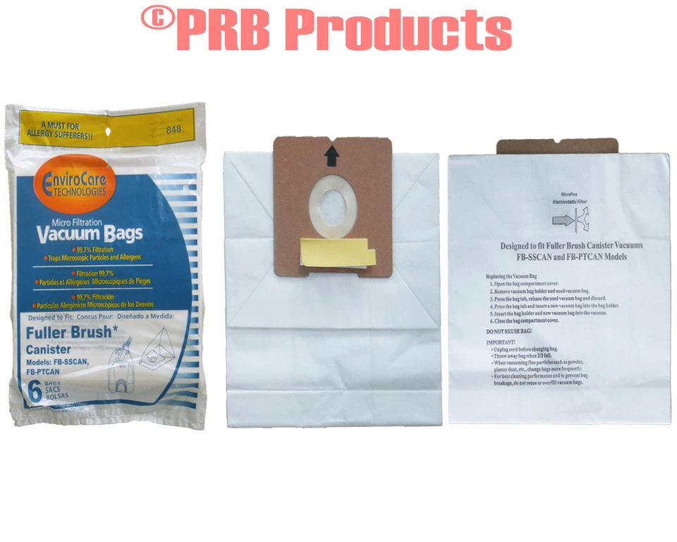 Fits Fuller Brush Canister Vacuum Cleaner Allergy Bag 06155 Model FB-PTCAN #848 - Image 1 of 1