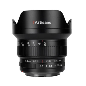 Lente manual ultra gran angular ojo de pez 7Artisans 7,5 mm F3,5 para cámara de montaje EF - Imagen 1 de 13