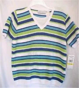 Size PXL Striped Knit Top Alfred Dunner Green Blue Aqua White New with Tags - Picture 1 of 4