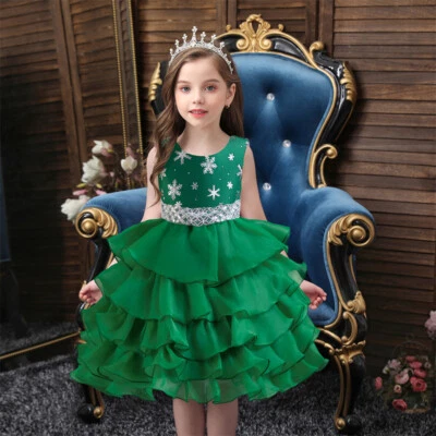 Navidad Boda Flor Niñas Tutú Vestido Fiesta Niños Concurso Dama Vestidos Foto 1 de 4