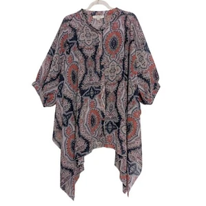 Umgee transparentes Oversize Shirt Damen Größe S/M rosa Haifischbiss Saum geometrisch Boho - Bild 1 von 10