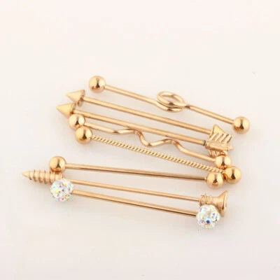 8pcs Set MULTI Shape Ear Industrial Piercing Scaffold Barbell Cartilage Earrings - Image 1 of 4