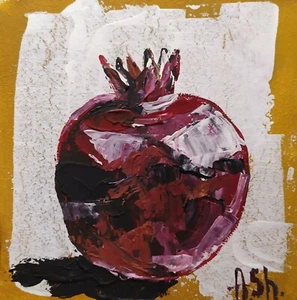 Original acrylic painting, Pomegranate Still life square artwork 6x6" (15x15sm) - Picture 1 of 4
