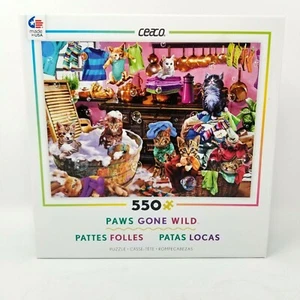 Rompecabezas Ceaco 550 piezas patas de gato salvajes 24"" x 18"" gatitos en juego de cocina - Imagen 1 de 7