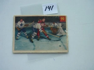 VINTAGE HOCKEY CARD 1954 ALEX DELVECCHIO VS TIM HORTON TORONTO NO141 - Picture 1 of 2