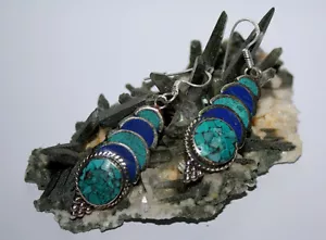 ER1 Wholesale Sterling Silver Earring handmade Tibetan Hook Turquoise Lapis Top - Picture 1 of 2