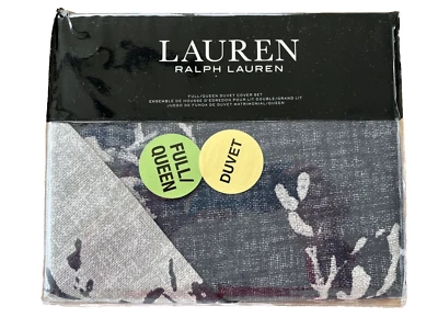 Ralph Lauren~Reina/Edredón Completo~EVA Botánico~3 piezas~Azul Marino/Gris~100% ALGODÓN~NUEVO CON ETIQUETAS~ Foto 1 de 4