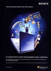 Sony portátil 2008 Vaio Windows Vista Music anuncio de revista de 1 página - Imagen 1 de 1