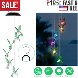 Solar Color Changing LED Birds Wind Chimes Home Garden Yard Hold Decor Light - Picture 1 of 12