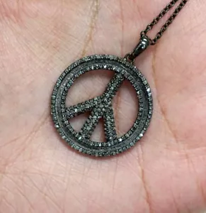 Pflastern Diamant Friedenszeichen Anhänger 925 Silber Peace Charm Geschenk - Bild 1 von 11