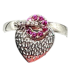 Sterling Silver 925 Pink Topaz And CZ Heart Ring Size 5 - Picture 1 of 6