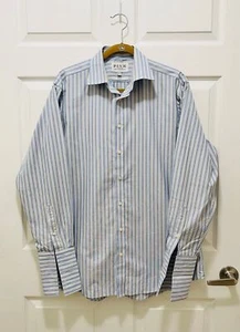 Thomas Pink Men's Button Long Sleeve Size 16 Classic Stripes Blue Yellow - Picture 1 of 8