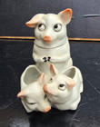 SERVICE CONDIMENTS  COCHONS MOUTARDIER SALIERE POIVRIÈRE PORCELAINE EP.1900