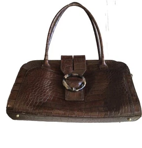Adrienne Vittadini Large Alligator Purse Cognac Brown Vintage Tortoise Buckle - Picture 1 of 9