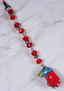 Toucan Beaded Handmade Cell Phone Charm Lanyard Strap Red Silver New - Zdjęcie 1 z 3