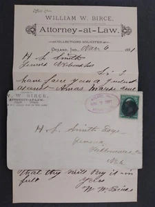Indiana: Orland 1881 Birce Attorney Cover + Letter, Violet Steuben Co Cancel - Bild 1 von 4