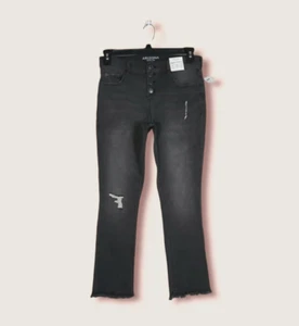 Jeans cortos Arizona Jean Co 16 1/2 tiro alto acampanados dobladillo crudo cintura ajustable negros - Imagen 1 de 7