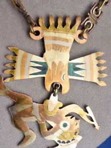 Vintage Metalas Casado Eagle Warrior Mexican Aztec Mexican Mixed Metal Necklace - Picture 1 of 16