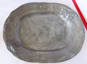 Antique Art Nouveau Kayserzinn Germany 4129 Pewter Tray Flower Insect - Picture 1 of 8