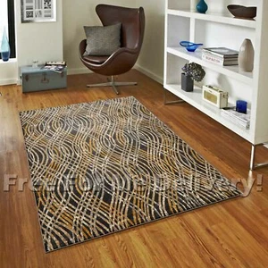 HERVEY MIRAGE NOODLES BROWN GOLD MODERN FLOOR RUG (M) 160x230cm **FREE DELIVERY* - Picture 1 of 5