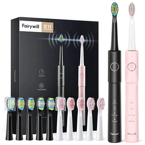 Fairywill Electric Toothbrush Black D7 8 Heads Sonic Oral with Case and USB NEW - Picture 1 of 6