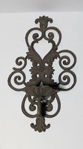 16" Cast Iron Wall Hanging Sconce – Tealight Pillar Candlestick Holder Vintage - Picture 1 of 2