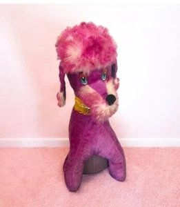 "Caniche púrpura vintage de mediados de siglo peluche grande premio carnaval 18""" - Imagen 1 de 9
