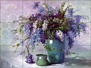Ceramic Tile Mural Backsplash Davenport Wisteria Flowers Floral Art POV-WDA002 - Picture 1 of 3