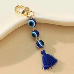 TURKISH GREEK EVIL EYE KEYRING CAR VISOR RESIN EYES GOLD KABBALAH NAZAR AU STOCK - Picture 1 of 2