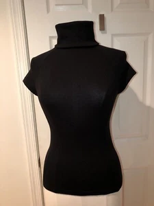 EUC BENETTON classic merino wool black short cap sleeve turtleneck sweater M - Picture 1 of 12
