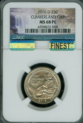 2016 D CUMBERLAND GAP QUARTER NGC MS68 PL PQ MAC FINEST GRADE & SPOTLESS .  - Image 1 of 4