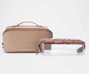 Neiman Marcus Rose Gold Metallic Makeup Travel Case with Clear Insert Bag NEW - Picture 1 of 12
