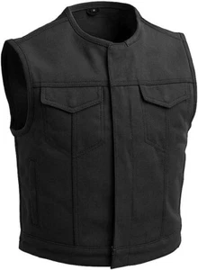 Mens Motorcycle Tan & Black Color Style 3" Shorter Heavy Hitter Raw Canvas Vest - Foto 1 di 20