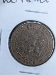 1902 Netherlands 1 Cent Coin Bronze Majestic Lion VF - Picture 1 of 2