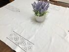VTG French Metis Linen 34x55" Table Topper w/ Drawn Thread Embroidery (RF1069)