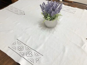 VTG French Metis Linen 34x55" Table Topper w/ Drawn Thread Embroidery (RF1069) - Picture 1 of 11