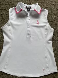 Golftini Golf Sleeveless Stretch Cotton Pique White W/ Pink Ric Rac Trim SMALL - Picture 1 of 12