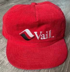 RARE Vintage 80s Vail Ski Resort Colorado Red Corduroy Hat SnapBack USA Cap OSFA - Picture 1 of 6