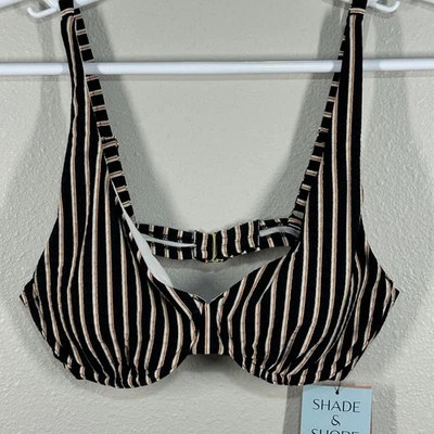 Top de bikini Shade & Shore para mujer 34DD negro a rayas con aros almohadillas extraíbles Foto 1 de 4