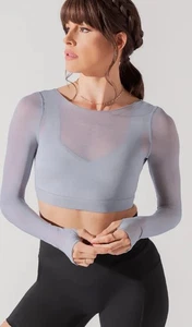 Pop Flex Coquette Langarm Mesh BH Grau XS Pilates Neutral Sport Damen - Bild 1 von 11