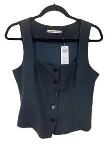 NWT Abercrombie Fitch Women’s Vest Black  Medium Academia Preppy Square Neck - Picture 1 of 7