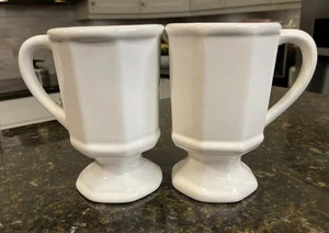 Set Of 2 Pfaltzgraff Heritage White Pedestal Footed Paneled Coffee Mugs Cups - Picture 1 of 11