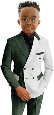 Trajes de niño patchwork solapa pico doble pecho boda novio anillo portador 2 piezas Foto 1 de 4