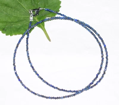 35.6cm Naturale Lapislazzuli Collane 925 Argento Sterling 2 MM Perline Gemma - Immagine 1 di 4