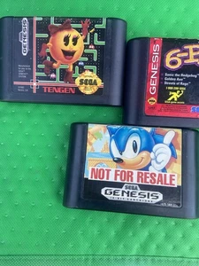 Vintage Sega Genesis Games Ms. Pac-Man + Sonic The Hedgehog ~ Original *WORKING* - Picture 1 of 5
