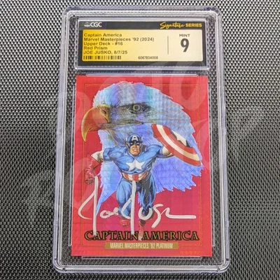 2024 Marvel Masterpieces 92 Platinum #16 Capt. America CGC Mint 9 Jusko Auto - Image 1 of 4
