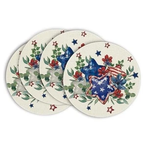American Flag Patriotic Stars Flower 4th of July Round Placemats Set of 4,14 - Picture 1 of 7