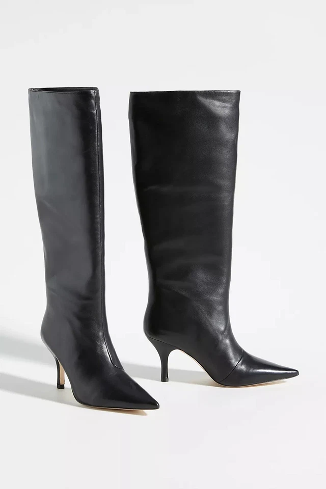 $650 Loeffler Randall Women's Whitney Heel Tall Leather Pull On Boot Black 6.5 - Image 1 of 4